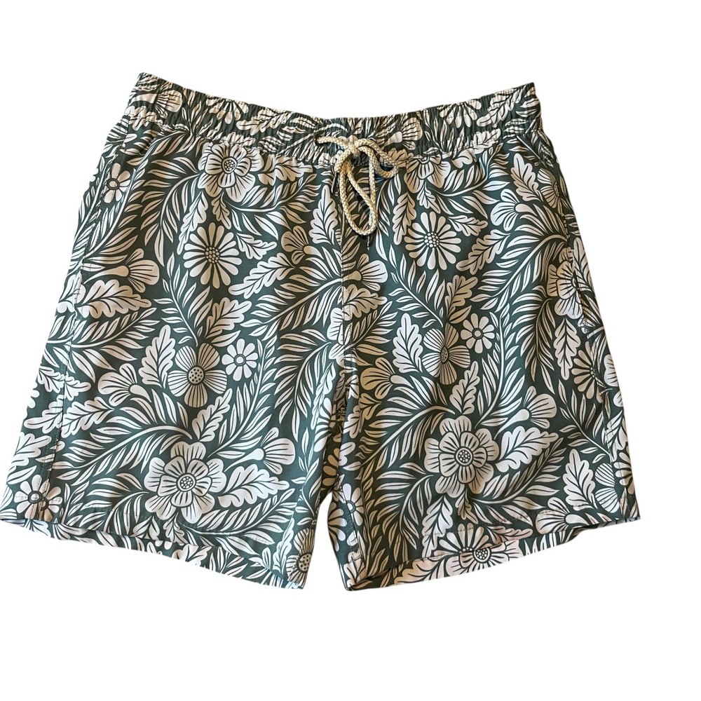 Fair Harbor the Bayberry Swim Trunk Green Floral Men's Lined Board Shorts Large